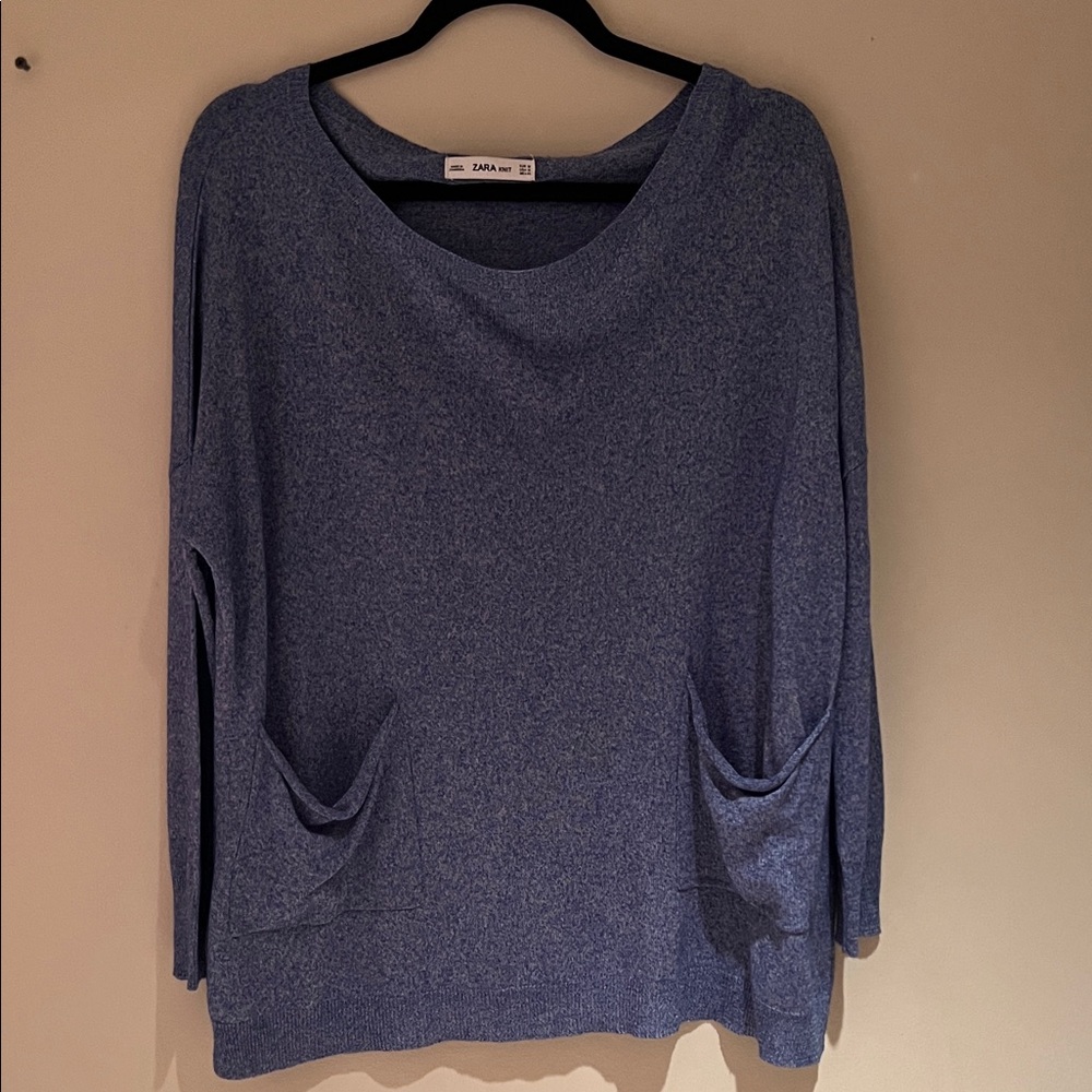 Zara Heathered Blue Pocketed Sweater